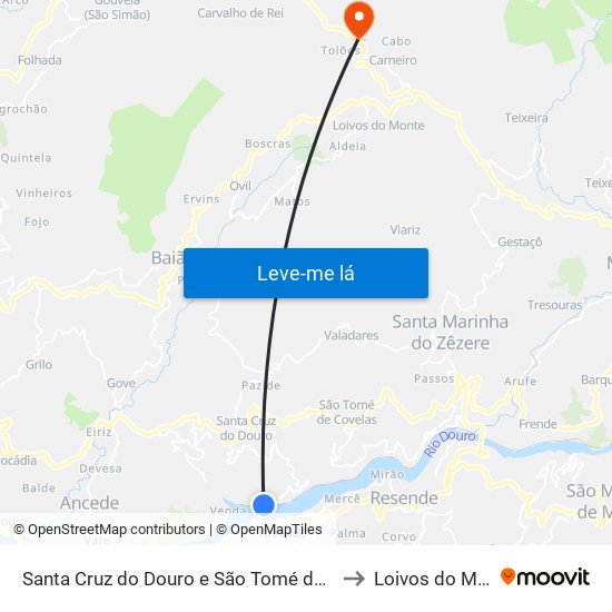 Santa Cruz do Douro e São Tomé de Covelas to Loivos do Monte map