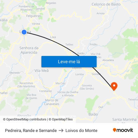 Pedreira, Rande e Sernande to Loivos do Monte map