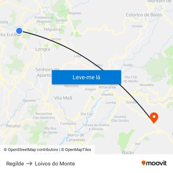 Regilde to Loivos do Monte map