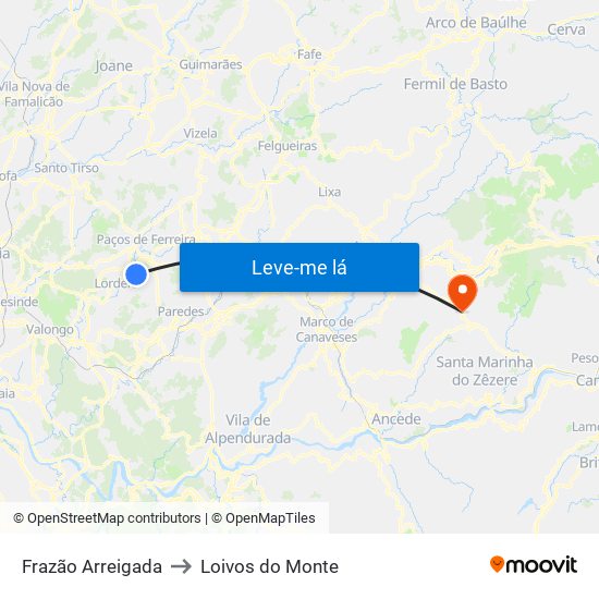 Frazão Arreigada to Loivos do Monte map