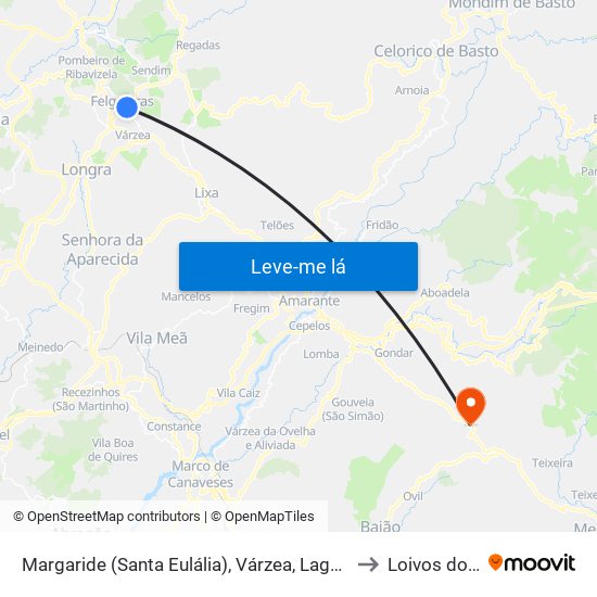 Margaride (Santa Eulália), Várzea, Lagares, Varziela e Moure to Loivos do Monte map