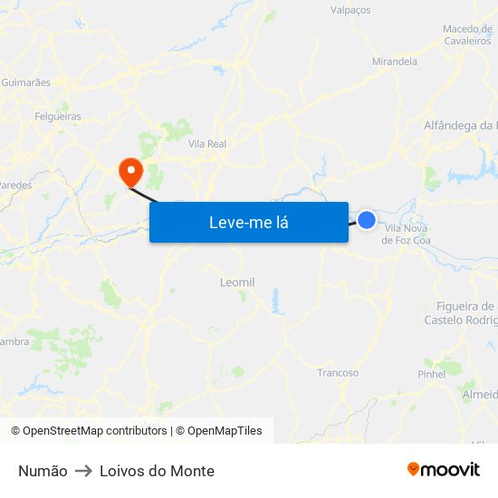 Numão to Loivos do Monte map