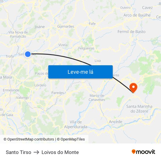 Santo Tirso to Loivos do Monte map