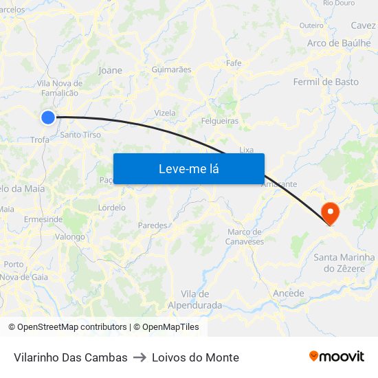 Vilarinho Das Cambas to Loivos do Monte map