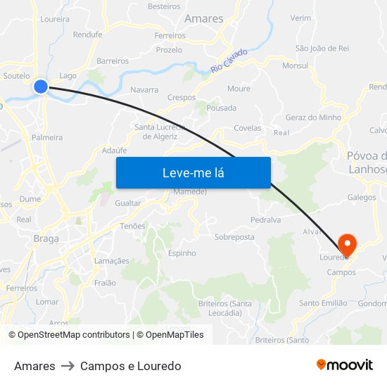 Amares to Campos e Louredo map