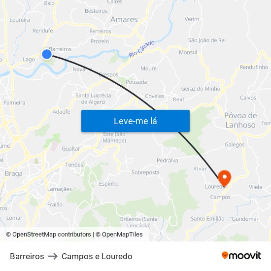 Barreiros to Campos e Louredo map