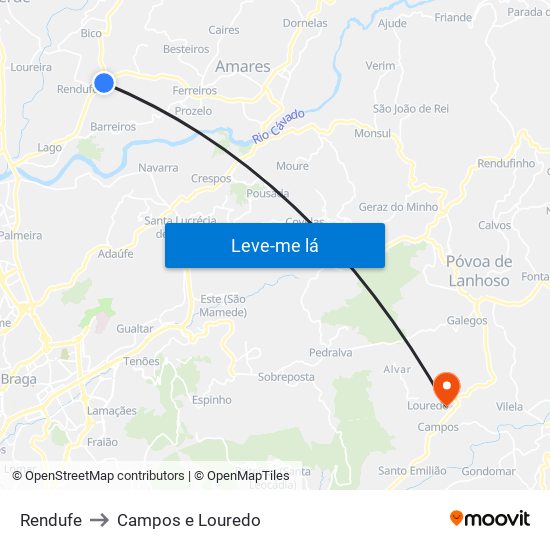 Rendufe to Campos e Louredo map