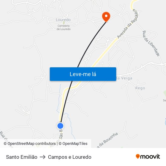 Santo Emilião to Campos e Louredo map