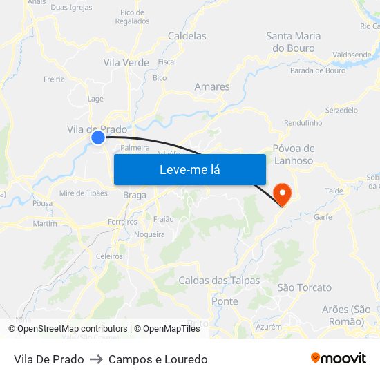 Vila De Prado to Campos e Louredo map