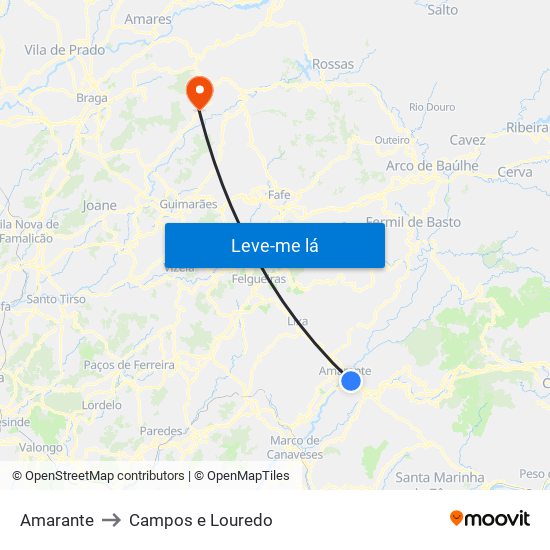 Amarante to Campos e Louredo map
