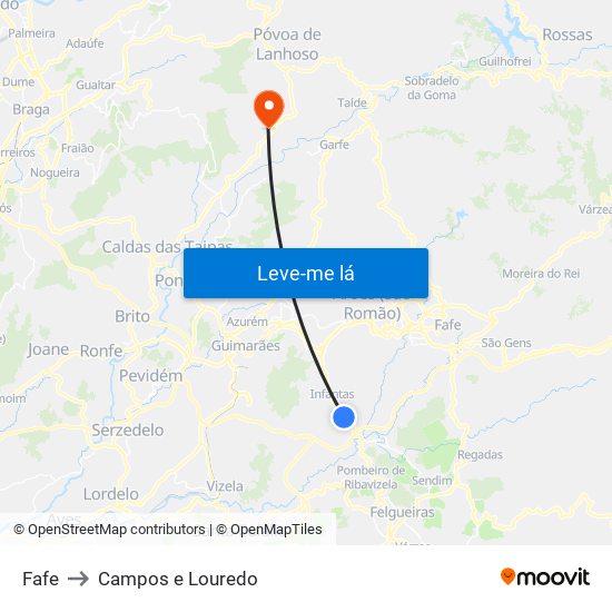 Fafe to Campos e Louredo map