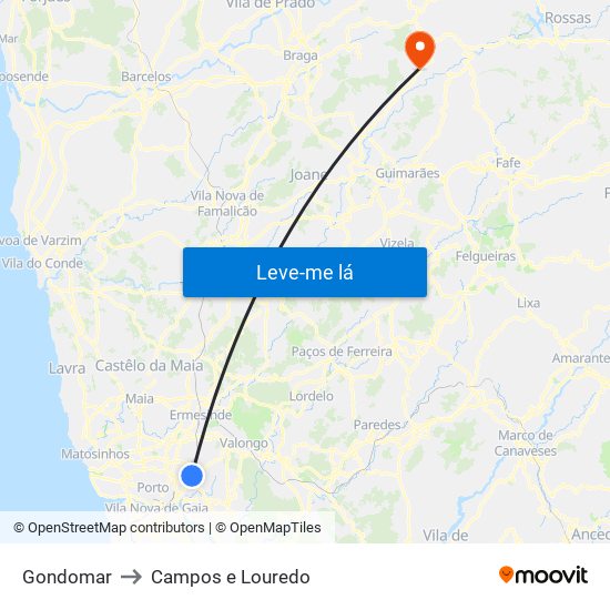 Gondomar to Campos e Louredo map