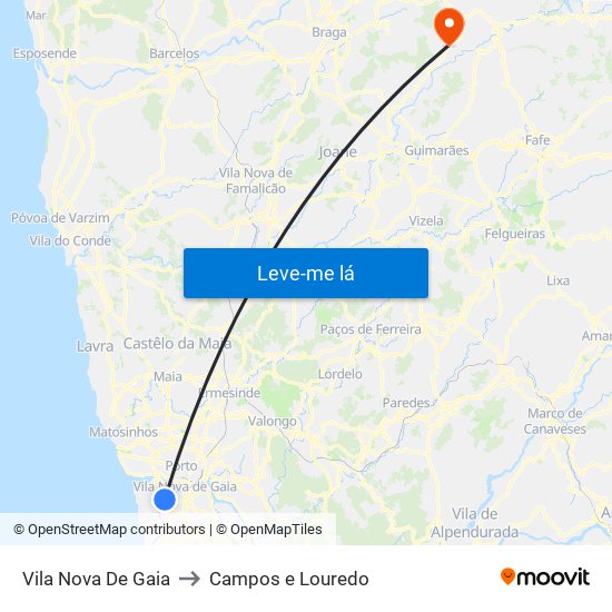 Vila Nova De Gaia to Campos e Louredo map