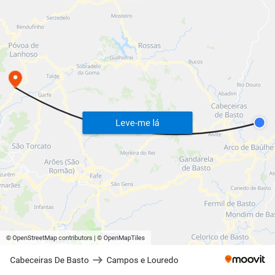 Cabeceiras De Basto to Campos e Louredo map