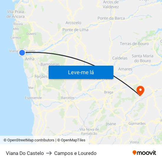 Viana Do Castelo to Campos e Louredo map