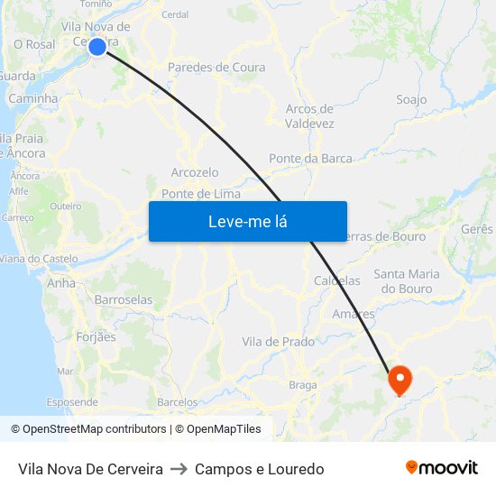 Vila Nova De Cerveira to Campos e Louredo map