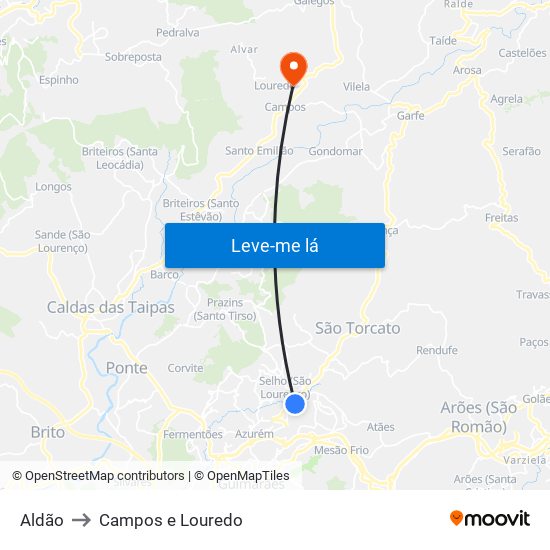 Aldão to Campos e Louredo map
