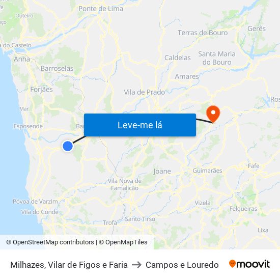 Milhazes, Vilar de Figos e Faria to Campos e Louredo map