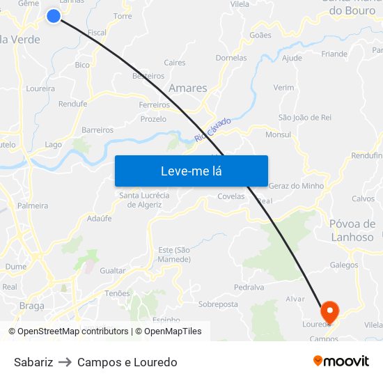 Sabariz to Campos e Louredo map