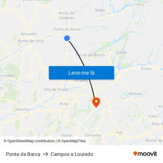 Ponte da Barca to Campos e Louredo map