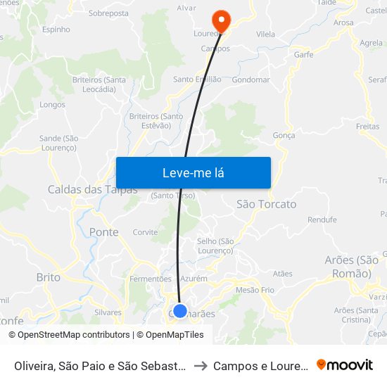 Oliveira, São Paio e São Sebastião to Campos e Louredo map
