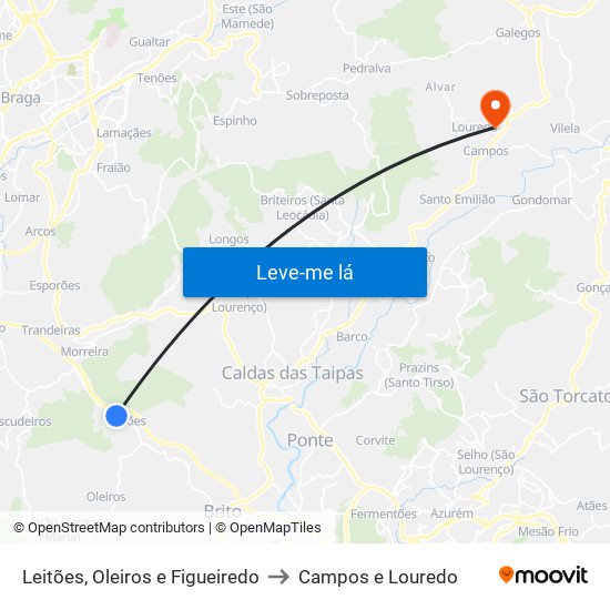 Leitões, Oleiros e Figueiredo to Campos e Louredo map