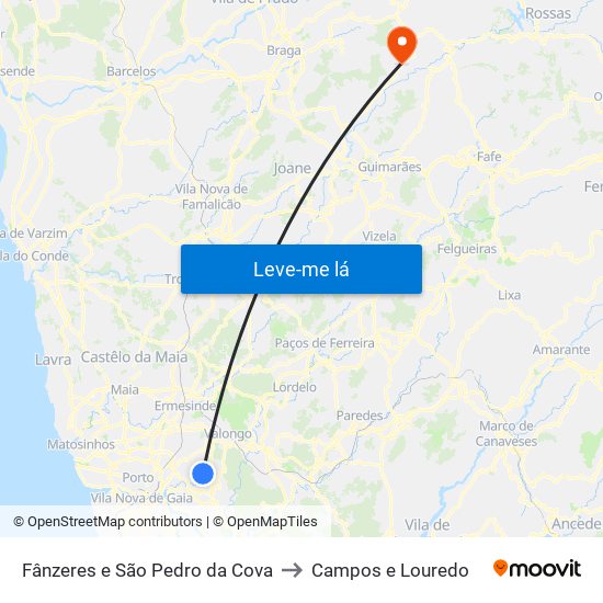 Fânzeres e São Pedro da Cova to Campos e Louredo map