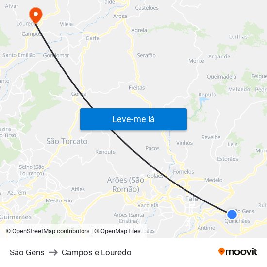 São Gens to Campos e Louredo map