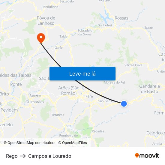 Rego to Campos e Louredo map