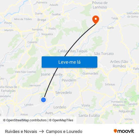 Ruivães e Novais to Campos e Louredo map