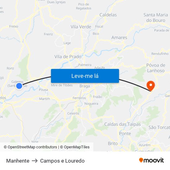 Manhente to Campos e Louredo map