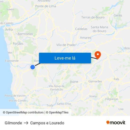 Gilmonde to Campos e Louredo map