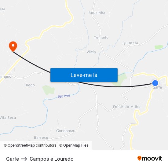 Garfe to Campos e Louredo map