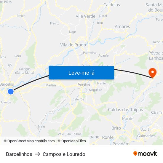 Barcelinhos to Campos e Louredo map