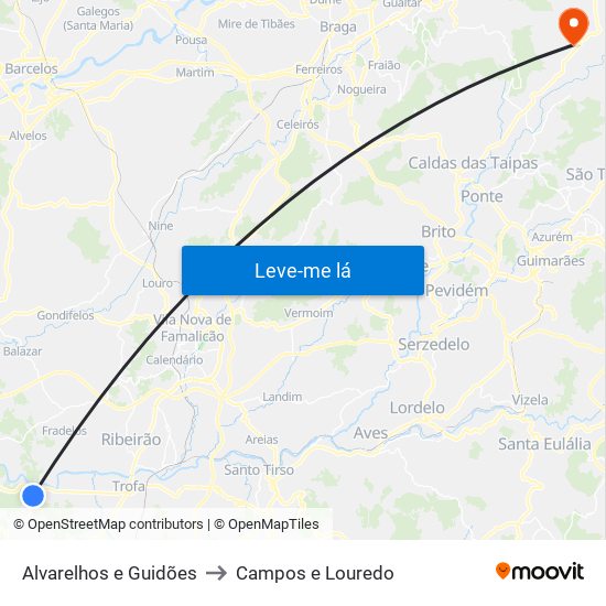 Alvarelhos e Guidões to Campos e Louredo map