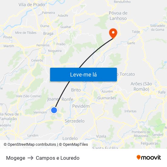 Mogege to Campos e Louredo map