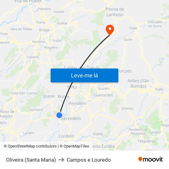 Oliveira (Santa Maria) to Campos e Louredo map