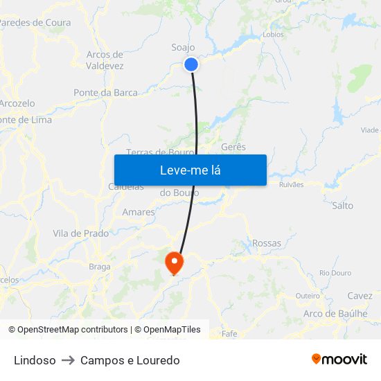 Lindoso to Campos e Louredo map