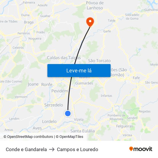 Conde e Gandarela to Campos e Louredo map