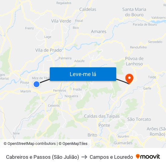 Cabreiros e Passos (São Julião) to Campos e Louredo map