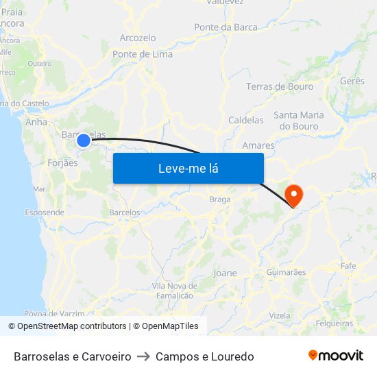 Barroselas e Carvoeiro to Campos e Louredo map