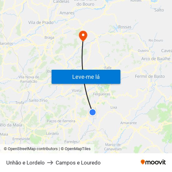Unhão e Lordelo to Campos e Louredo map