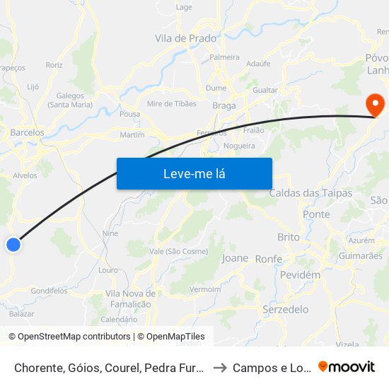 Chorente, Góios, Courel, Pedra Furada e Gueral to Campos e Louredo map