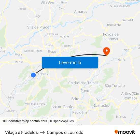 Vilaça e Fradelos to Campos e Louredo map