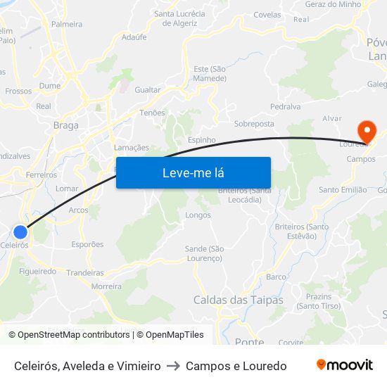 Celeirós, Aveleda e Vimieiro to Campos e Louredo map