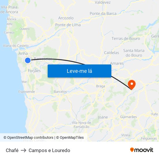 Chafé to Campos e Louredo map