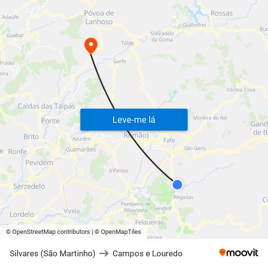 Silvares (São Martinho) to Campos e Louredo map