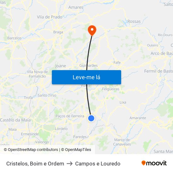 Cristelos, Boim e Ordem to Campos e Louredo map