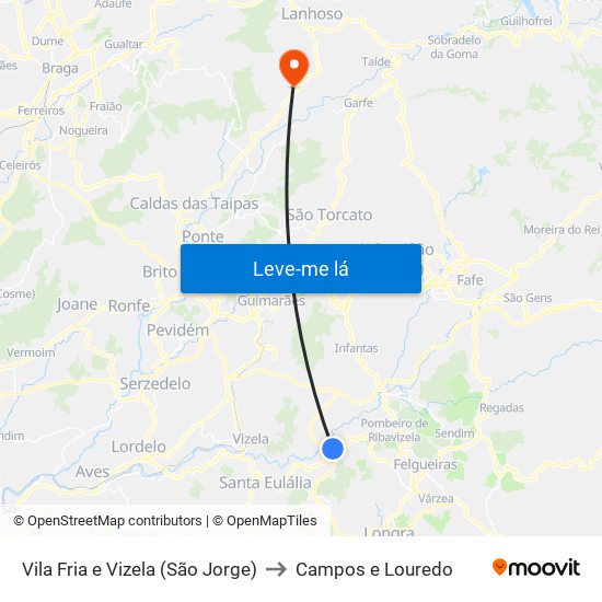 Vila Fria e Vizela (São Jorge) to Campos e Louredo map