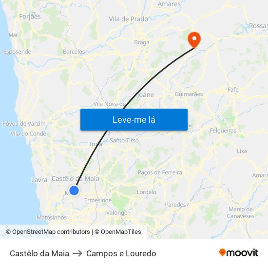 Castêlo da Maia to Campos e Louredo map